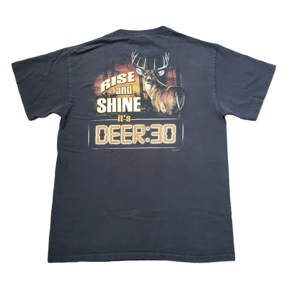 2010 Buck Wear Rise & Shine It's DEER:30 Sz Large Mens Black Double Side T-Shirt